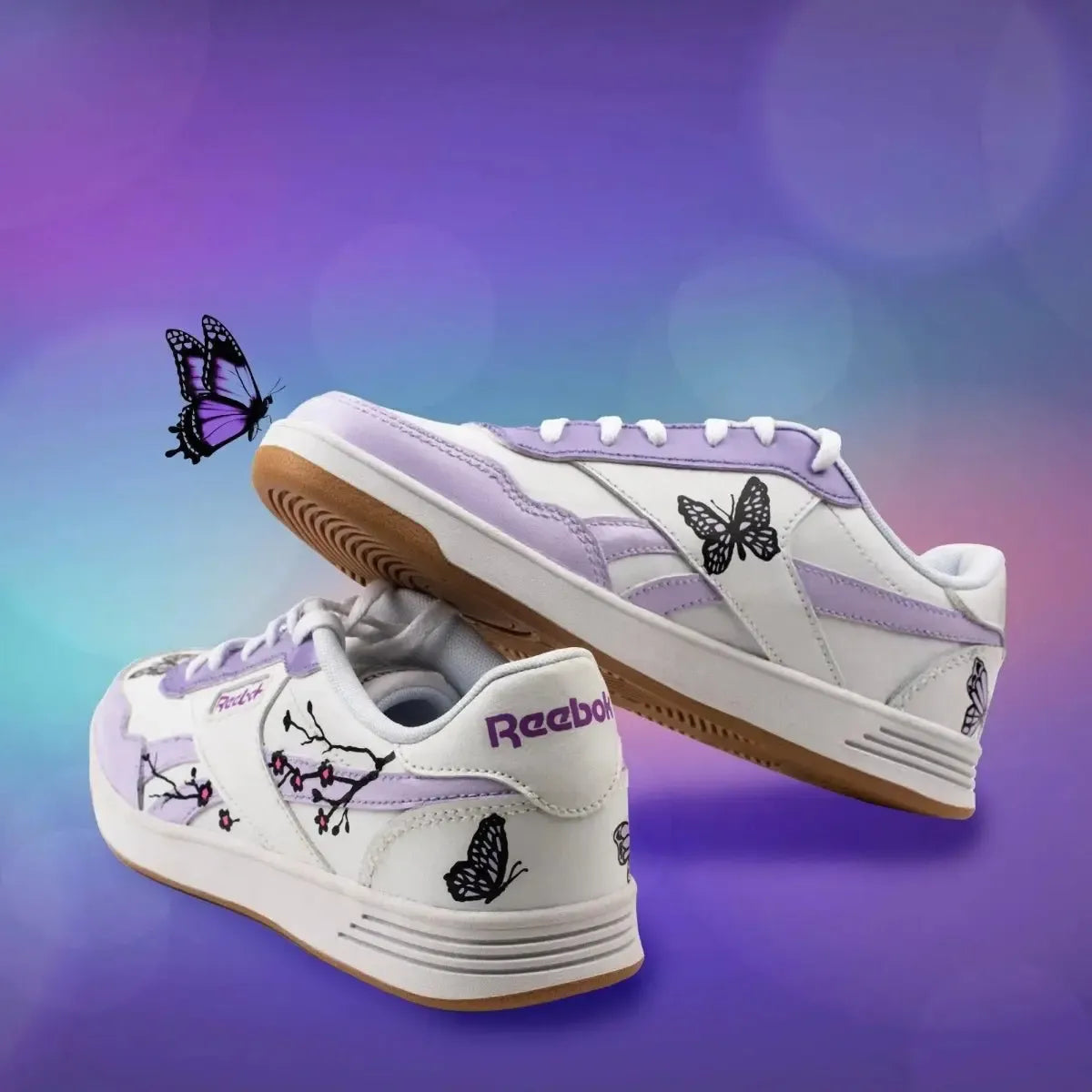 Custom Low Top X Purple Butterfly — hand-painted custom sneaker, 1-of-1 edition by Sneak Peek Studio Mumbai