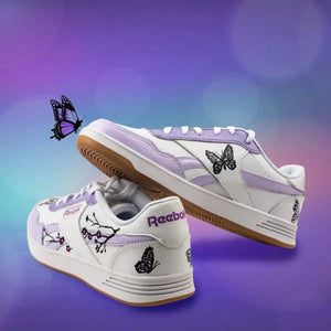 Custom Low Top X Purple Butterfly — hand-painted custom sneaker, 1-of-1 edition by Sneak Peek Studio Mumbai