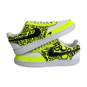Yellow doodle pattern F1 custom sneakers stacked