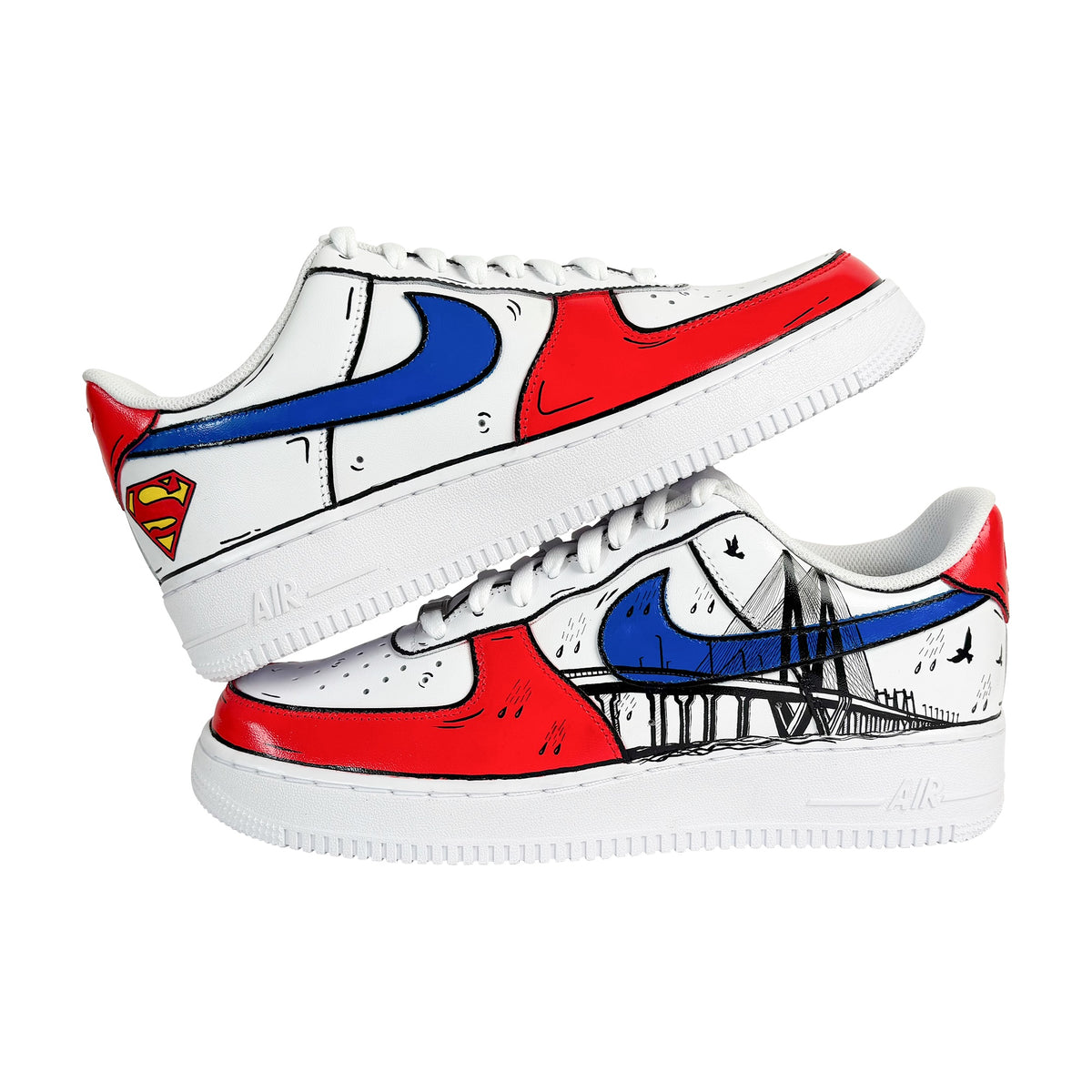 Superman shield and Sea Link on custom AF1 pair